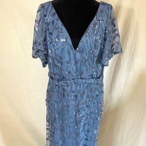 Ever Pretty Slate Blue Floral Embroidered Dress